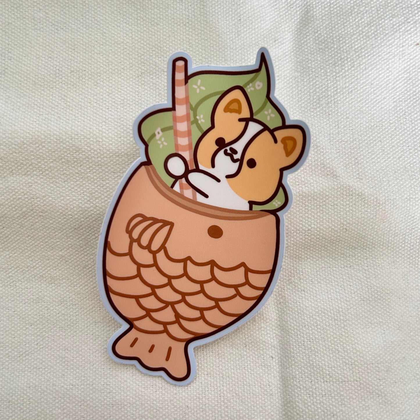 Corgi Matcha Taiyaki Ice Cream Large Vinyl Sticker