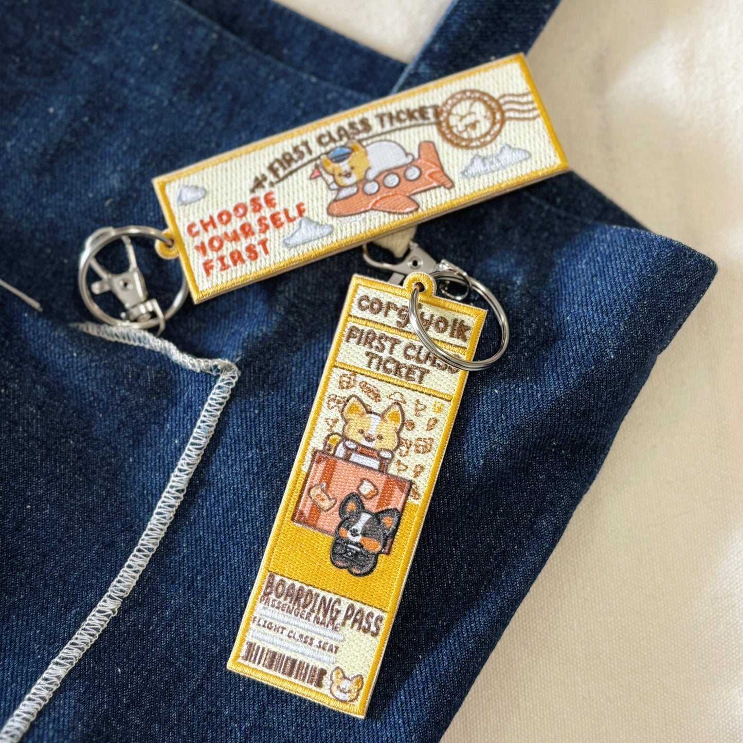 First Class Ticket Embroidered Keychain