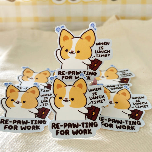 Lunch time: Re-paw-ting for Work Vinyl Sticker