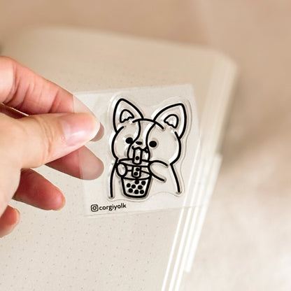 Corgiyolk Bubble Tea Rubber Clear Stamp