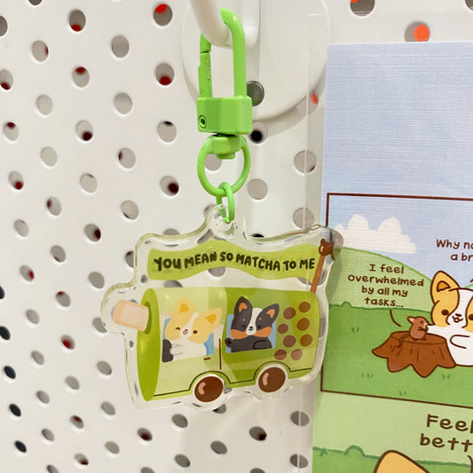 Corgis Matcha Bubbletea Keychain