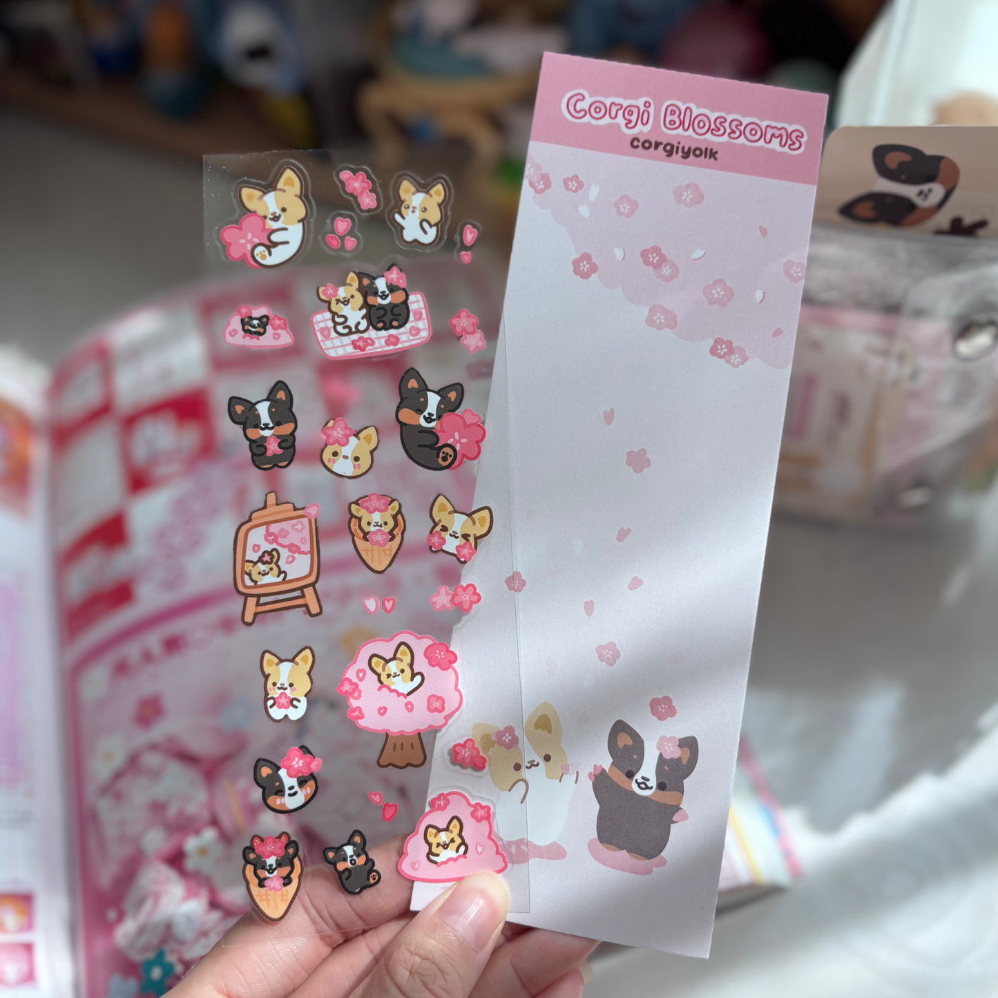Corgi Cherry Blossoms Sticker Sheet